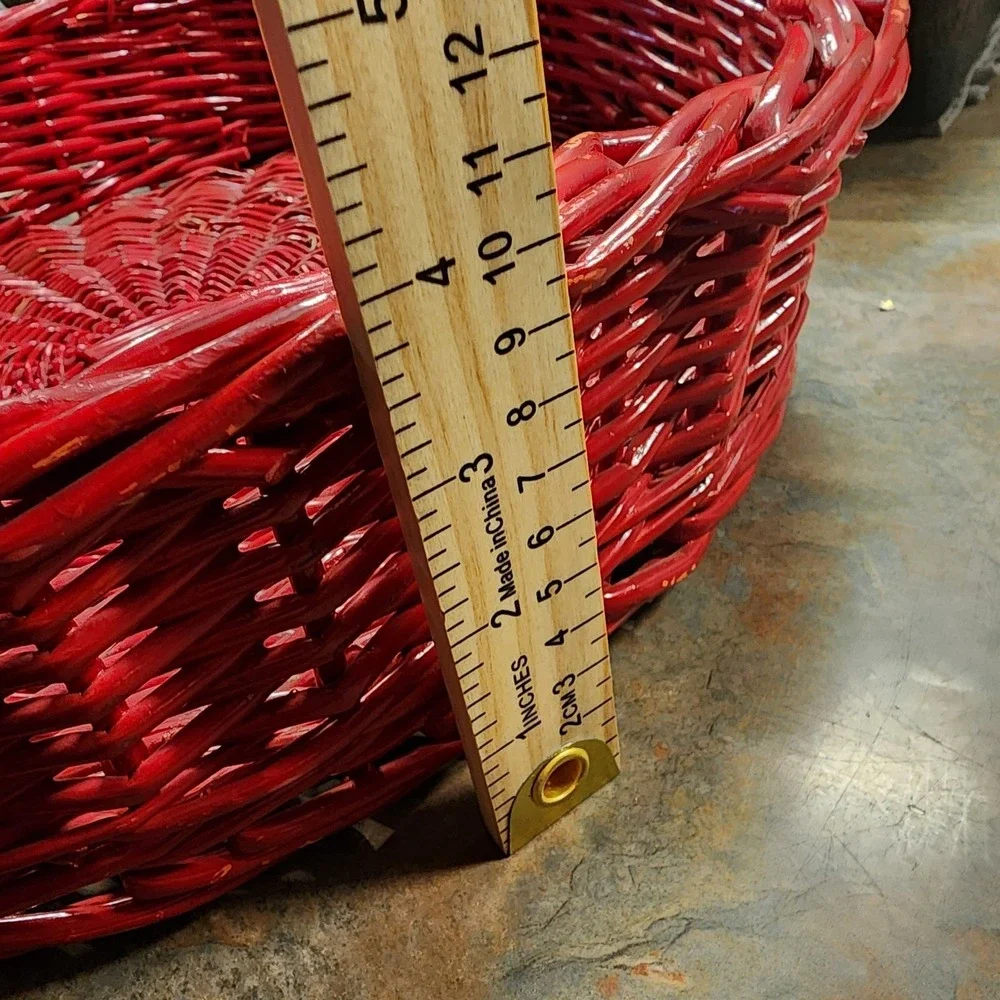 Vintage Red Wicker Apple Shaped Large Basket With Green Stem, Serving